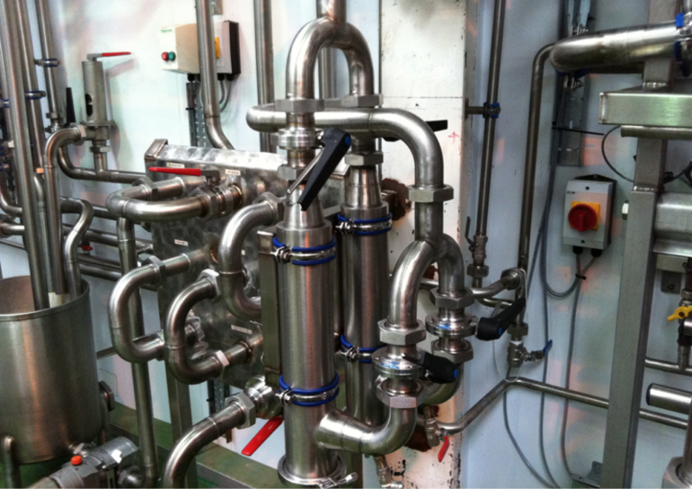 piping system at a dairy processing plant